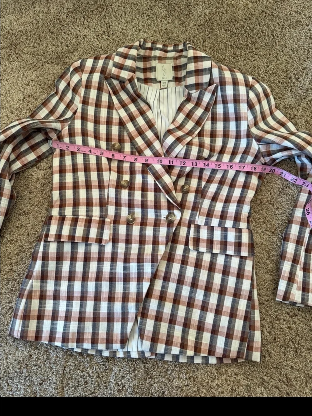 Joie Blazer Spice Plaid Double Breasted Cotton Blend Jacket Size Medium - Picture 11 of 12